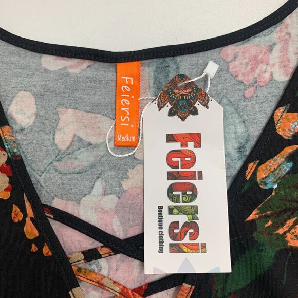 Feiersi Floral Tank Top Womens M Medium Multi Sleeveless Criss Cross Blouse - Picture 7 of 11